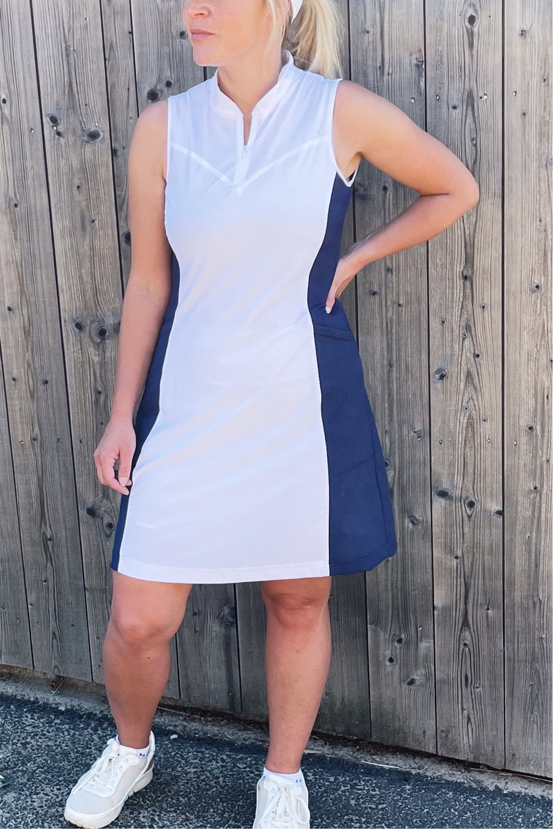 Golf Dress Stylish & Comfy Luxurious Dress White With Blue Mesh